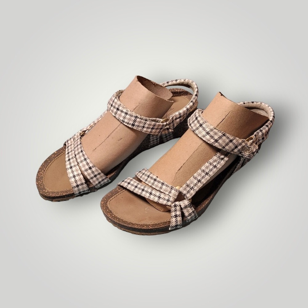 Teva Ventura Cork 2 Wedge Plaid  Sandals Womens Size 9.5M Straps Shoes